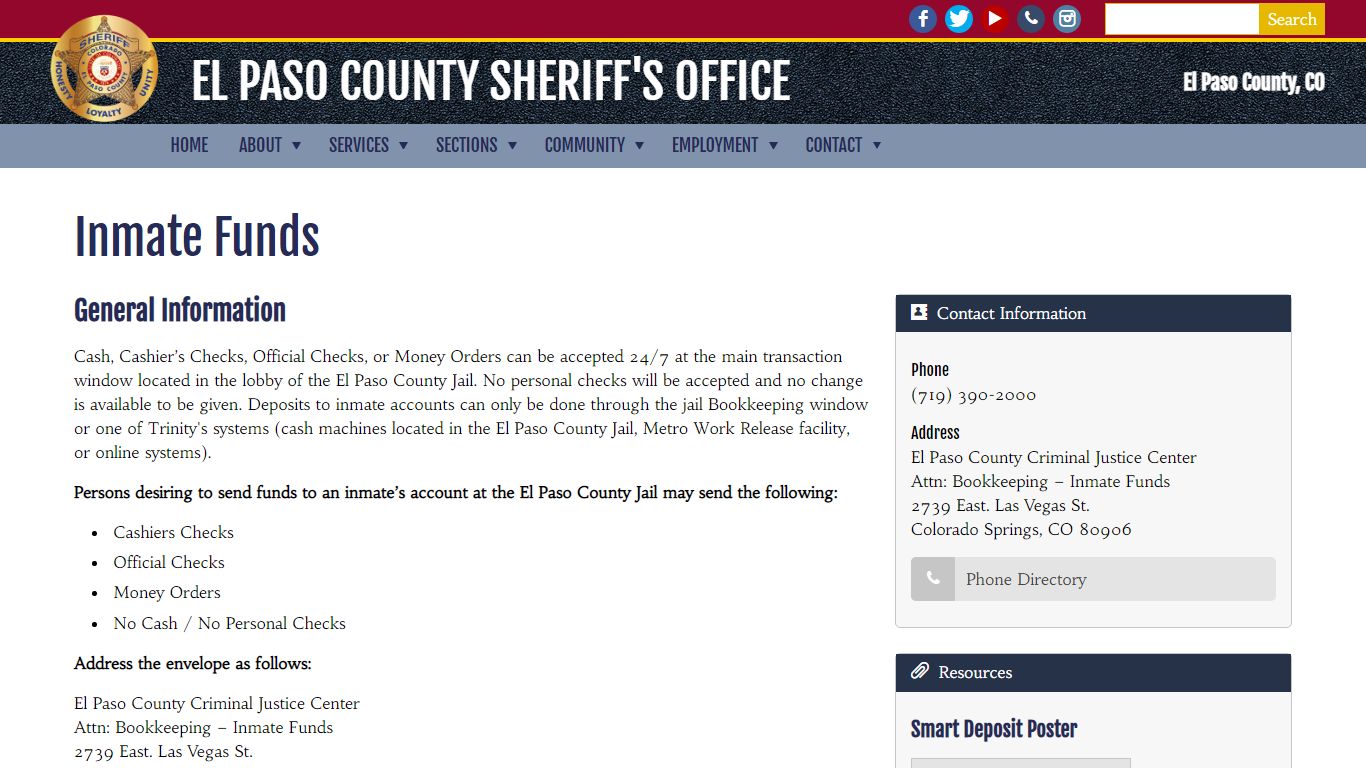 Inmate Funds | El Paso County Sheriff