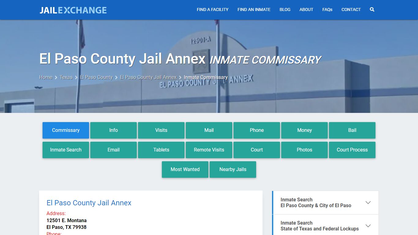 El Paso County Jail Annex Inmate Commissary