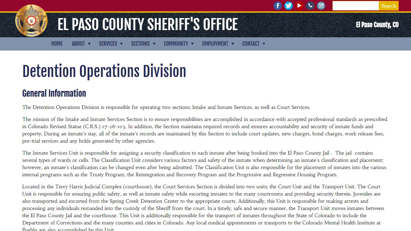 Detention Operations Division | El Paso County Sheriff